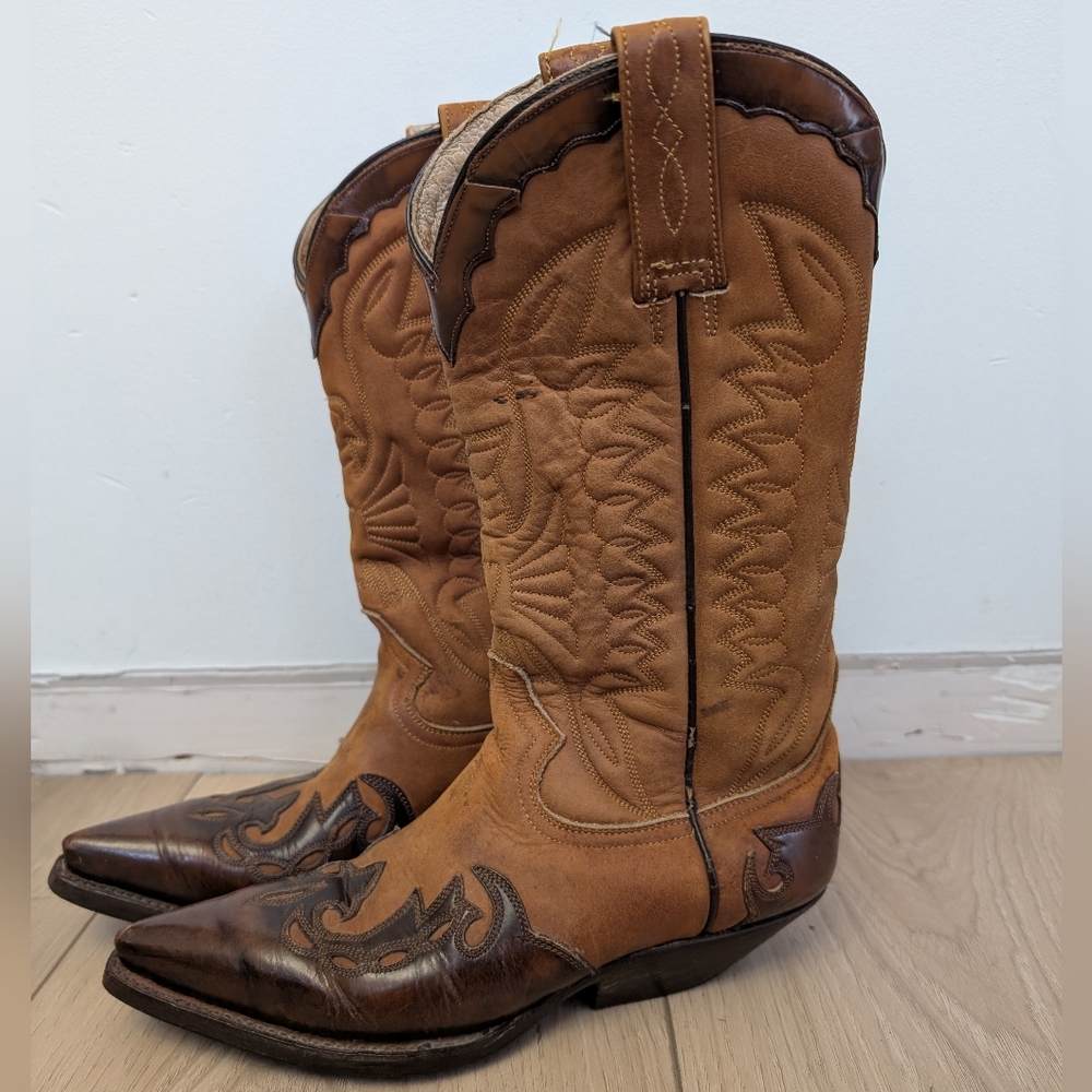 Aguila Women's Genuine Leather Western Cowboy Boots Pull On Two Tone Brown 36